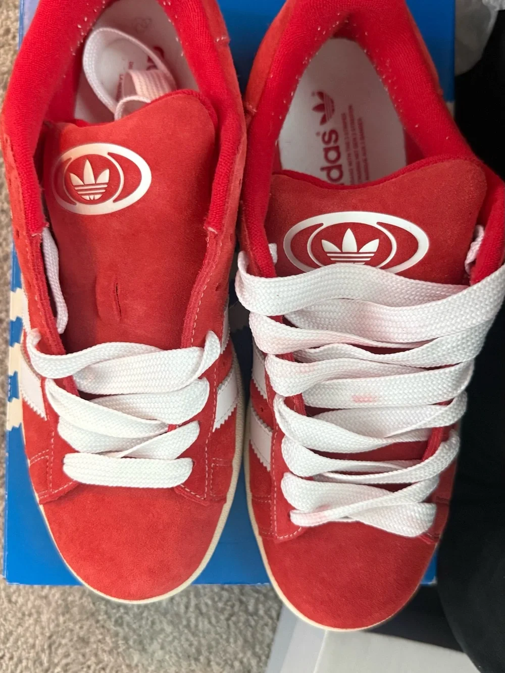 adidas Women’s Red Suede Sneakers with White Stripes